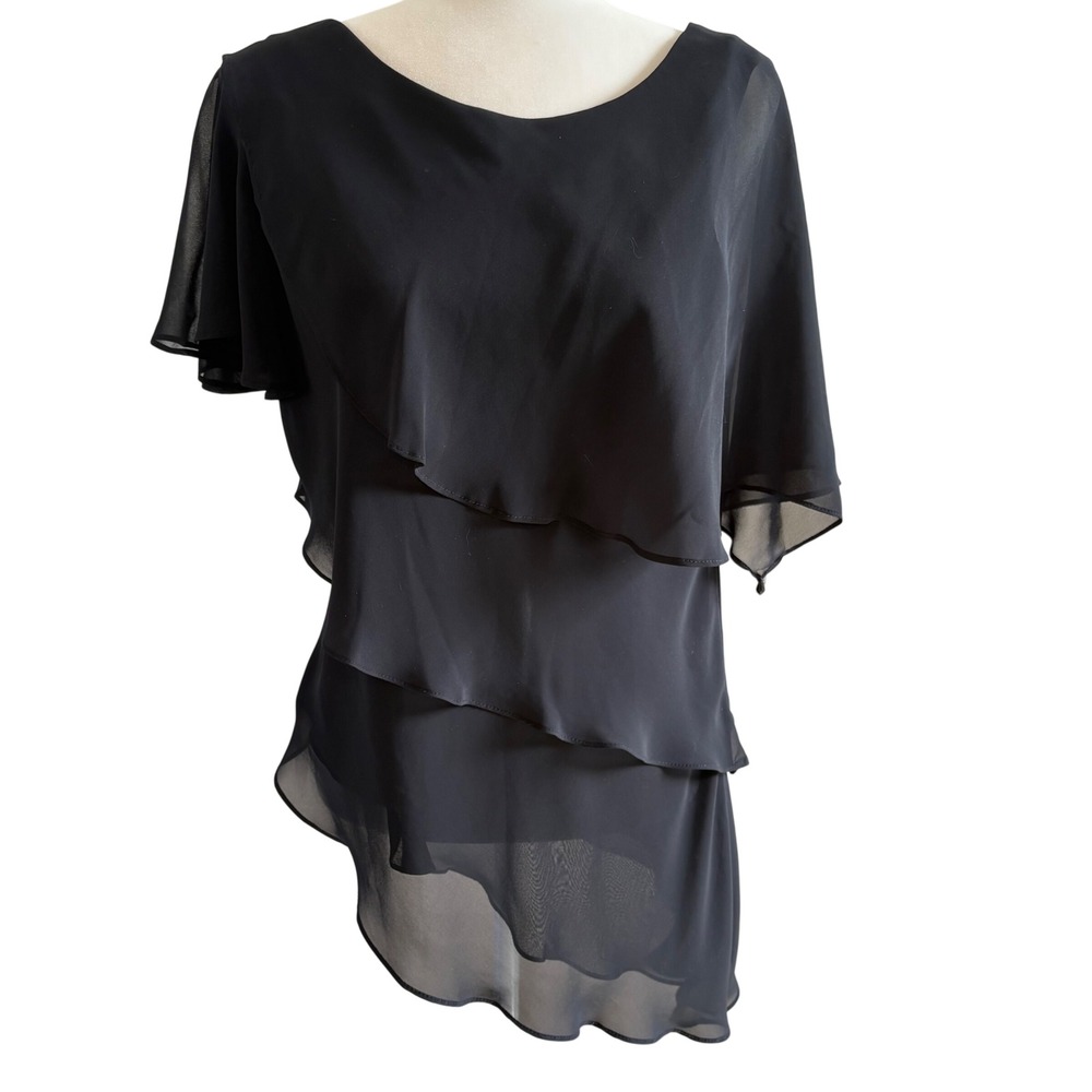 Vtg Y2K Top Black Ruffle Fairy Womens 8 Romantic Whimsigoth Ethereal Made in USA